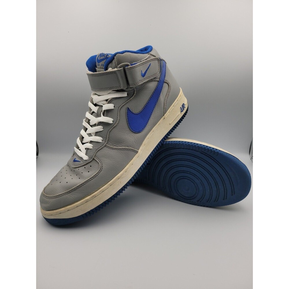 Vintage 2002 Nike Air Force 1 Mid Medium Grey Royal Blue 304096-041 Men Size 13
